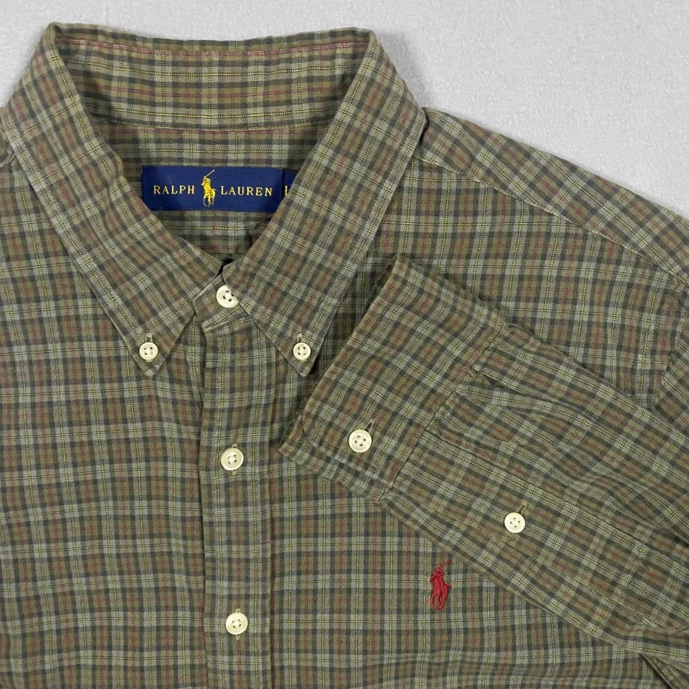 Polo Ralph‎ Lauren Button Down Shirt Men's Large Long Sleeve Plaid Green